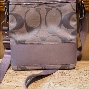Coach Signature Crossbody Bag in Light Gray and Pale Pink